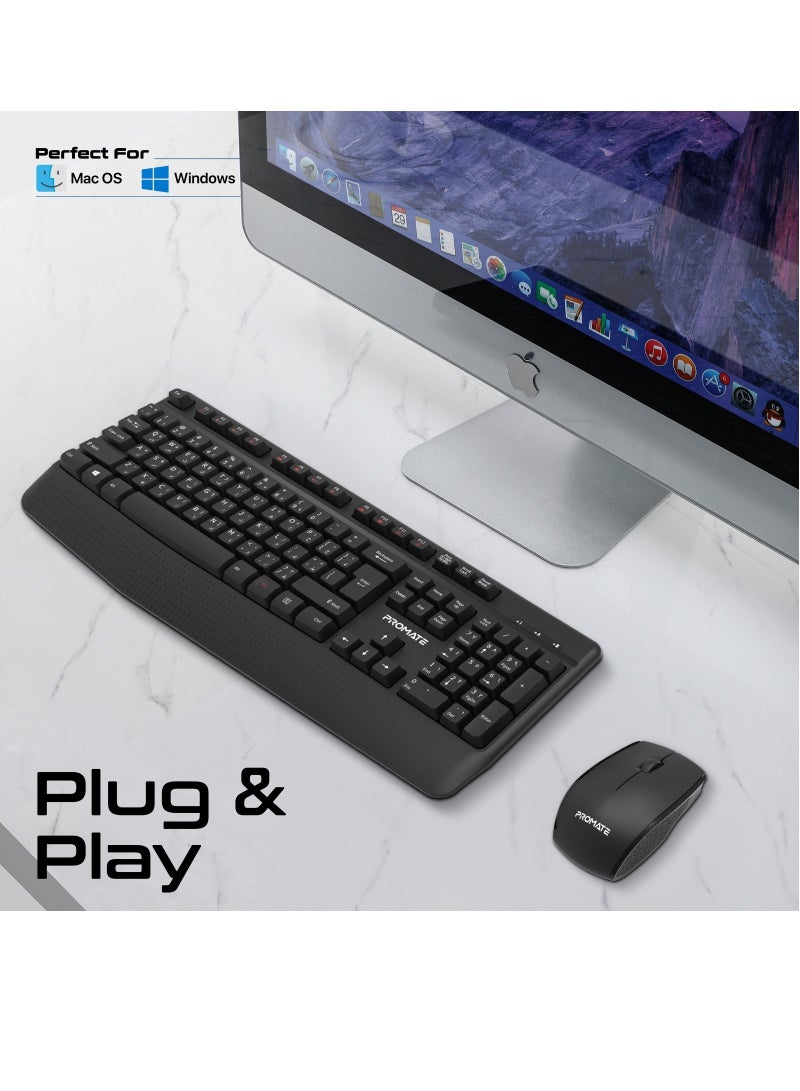 بروميت - Wireless Keyboard and Mouse Combo, 2.4GHz Wireless with Built-In Palm Rest, Multi-Grip 1200 DPI Mouse, Nano USB Receiver - Image 1
