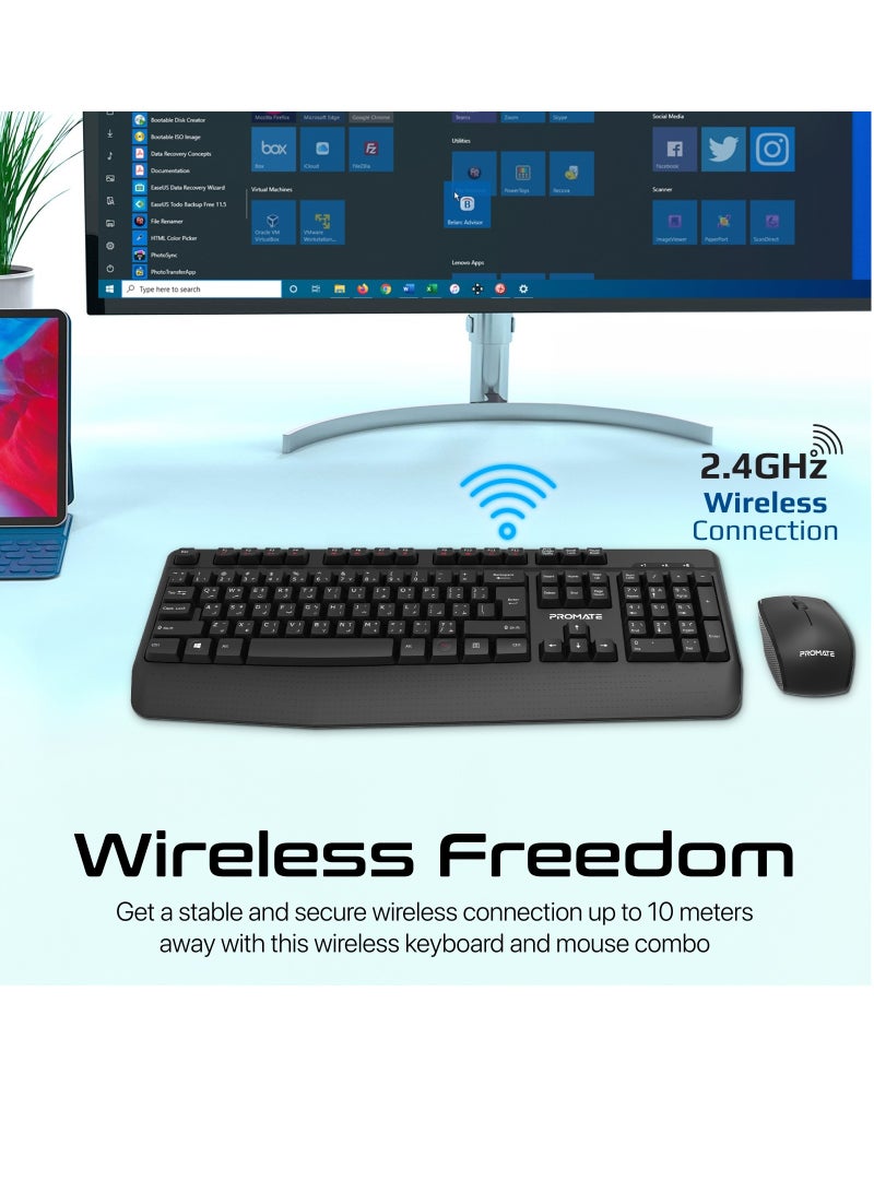 PROMATE Wireless Keyboard and Mouse Combo, 2.4GHz Wireless with Built-In Palm Rest, Multi-Grip 1200 DPI Mouse, Nano USB Receiver  - Image 3