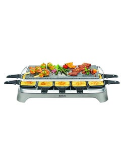 Pierrade Raclette 1350 Watts Stone Grill Plate 10 Non-Stick Dishwasher Safe Pans Including Scraper Detachable Cable PR457B Grey