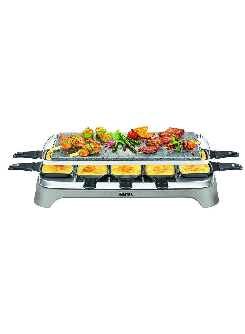 Tefal - Pierrade Raclette 1350 Watts Stone Grill Plate 10 Non-Stick Dishwasher Safe Pans Including Scraper Detachable Cable PR457B Grey - Image 1