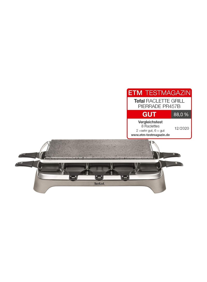 Tefal - Pierrade Raclette 1350 Watts Stone Grill Plate 10 Non-Stick Dishwasher Safe Pans Including Scraper Detachable Cable PR457B Grey - Image 1