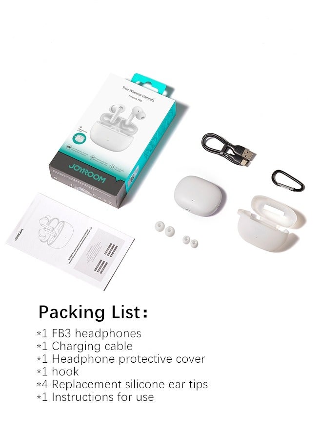 جوي روم - JR-FB3 In-Ear True Wireless Bluetooth V5.3 Headphones With Heavy Bass And Hifi Dual Mode 65ms Low Latency Fast Charging IP54 Waterproof Earbuds With Earphone Protective Case And Charging Box White - Image 1