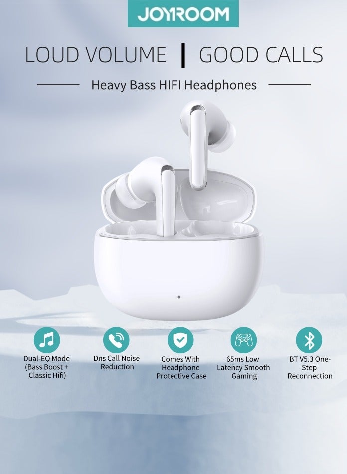 جوي روم JR-FB3 In-Ear True Wireless Bluetooth V5.3 Headphones With Heavy Bass And Hifi Dual Mode 65ms Low Latency Fast Charging IP54 Waterproof Earbuds With Earphone Protective Case And Charging Box White  - Image 2