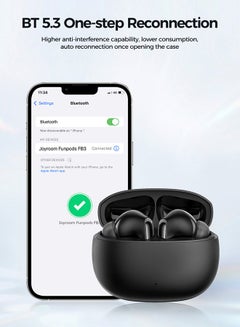 جوي روم سماعات JR-FB3 داخل الأذن بتقنية Bluetooth V5.3 اللاسلكية مع صوت جهير ثقيل ووضع Hifi مزدوج 65 مللي ثانية زمن استجابة منخفض وشحن سريع IP54 مقاوم للماء مع حافظة واقية وصندوق شحن أسود  - Image 3