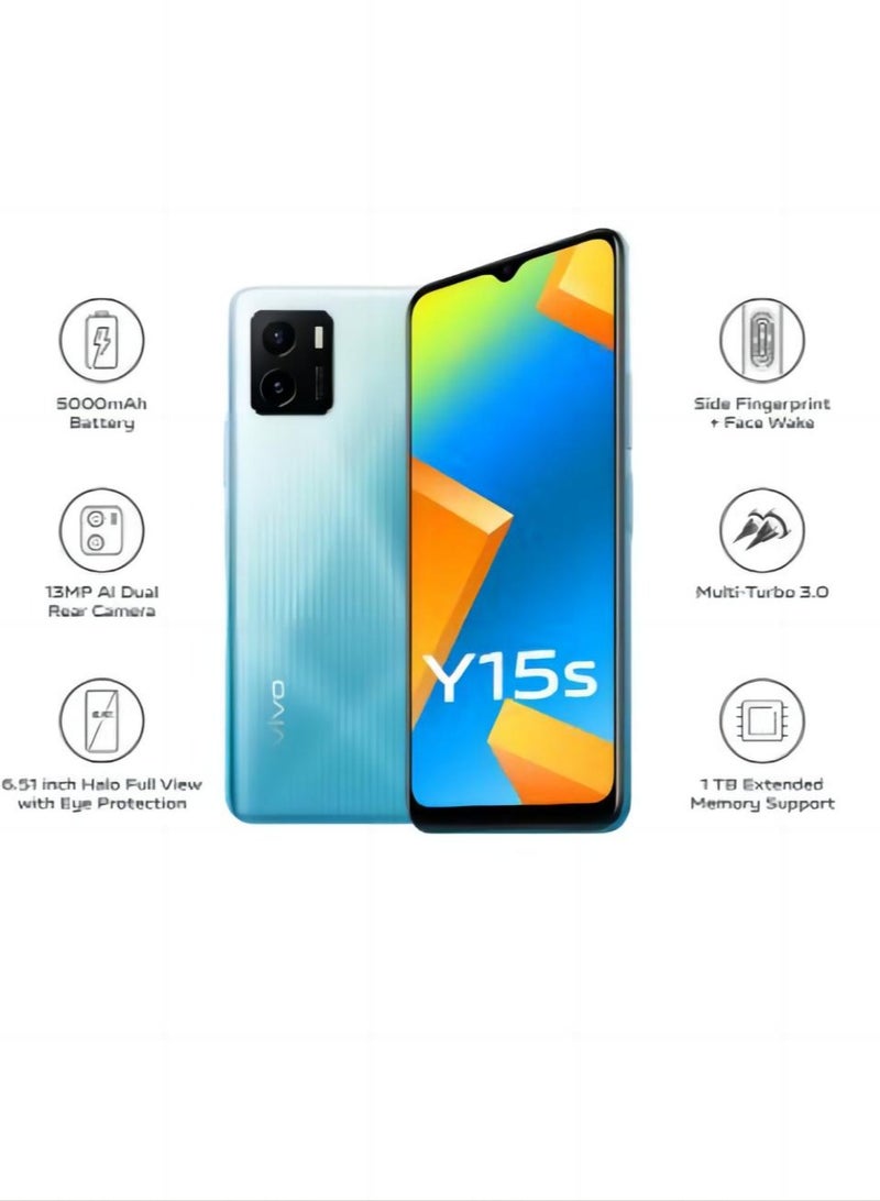 فيفو - هاتف Y15s ثنائي الشريحة بلون أخضر وذاكرة وصول عشوائي (RAM) سعة 6 جيجابايت وذاكرة تخزين داخلية 128 جيجابايت ويدعم تقنية 4G LTE الإصدار الدولي - Image 1
