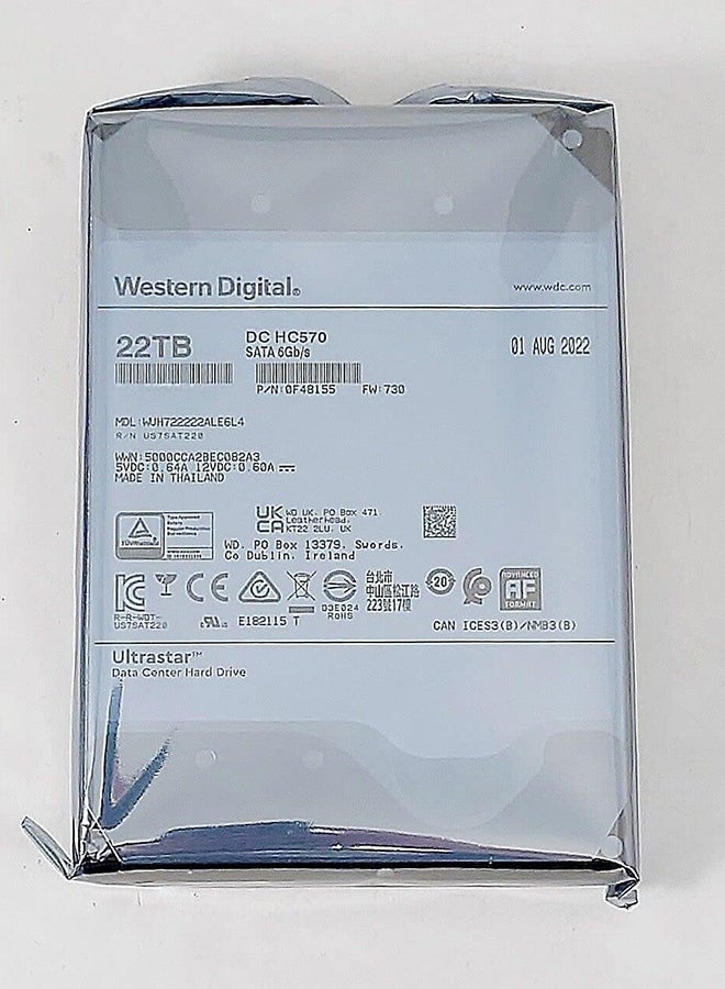 WD 22 TB Ultrastar DC HC570 3.5" SATA 6Gbps Internal Data Center HDD,Up to 600 MB/s Data Transfer Rate, 512MB Cache, 2.5 Million Hours MTBF, 600000 Load/Unload Cycles | 0F48155 | WUH722222ALE6L4 22 TB  - Image 2
