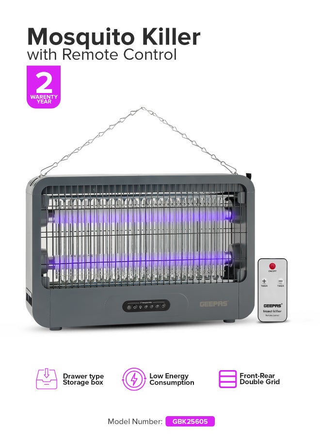 GEEPAS Mosquito Killer With Remote Control, Front Rear Double Grid, Suspensible, Drawer Type Storage Box, Low Power Consuption GBK25605 Dark Grey  - Image 1