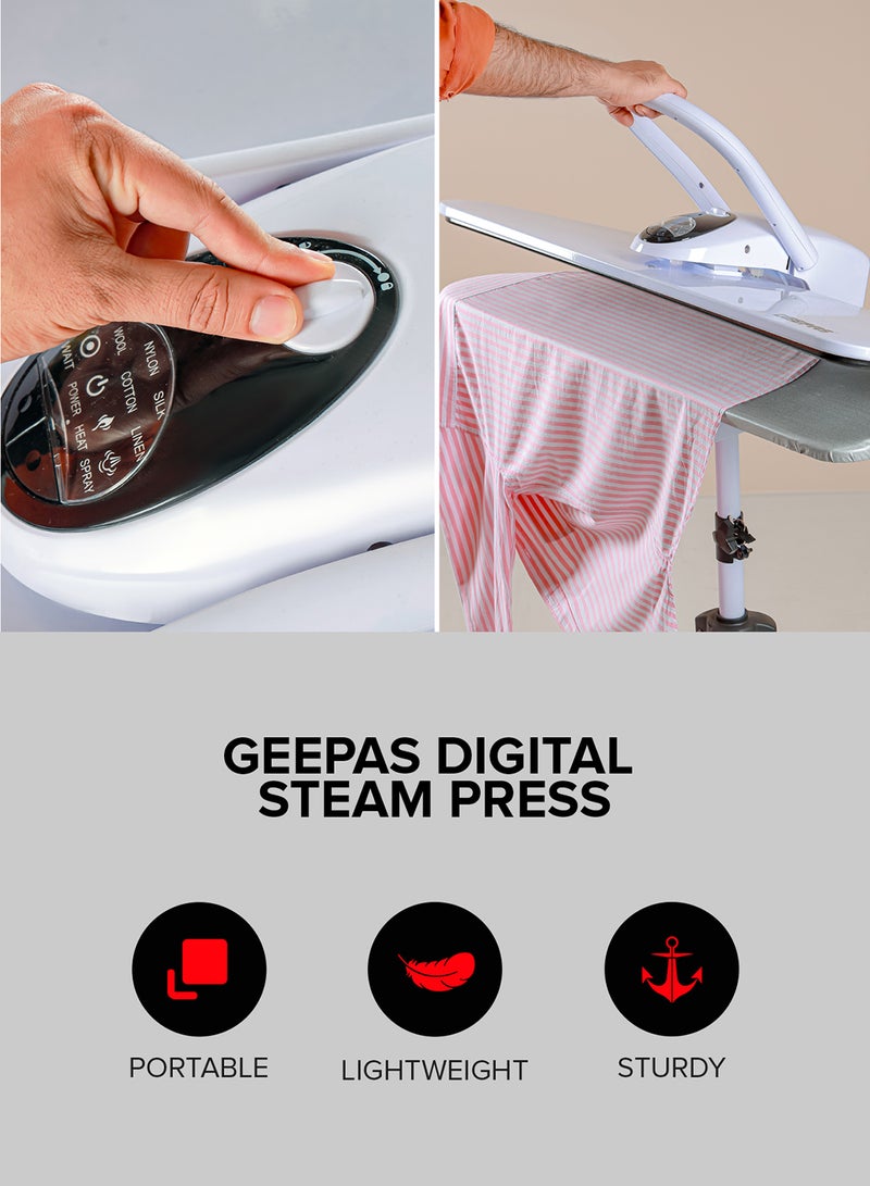 GEEPAS - Digital Steam Press With Stand 38"x10.5", Suitable For All Kinds Of Fabric And Safe For Delicate Fabrics/ Equipped With Metal Plate And 500 ml 2200 W GSP25037 White - Image 1