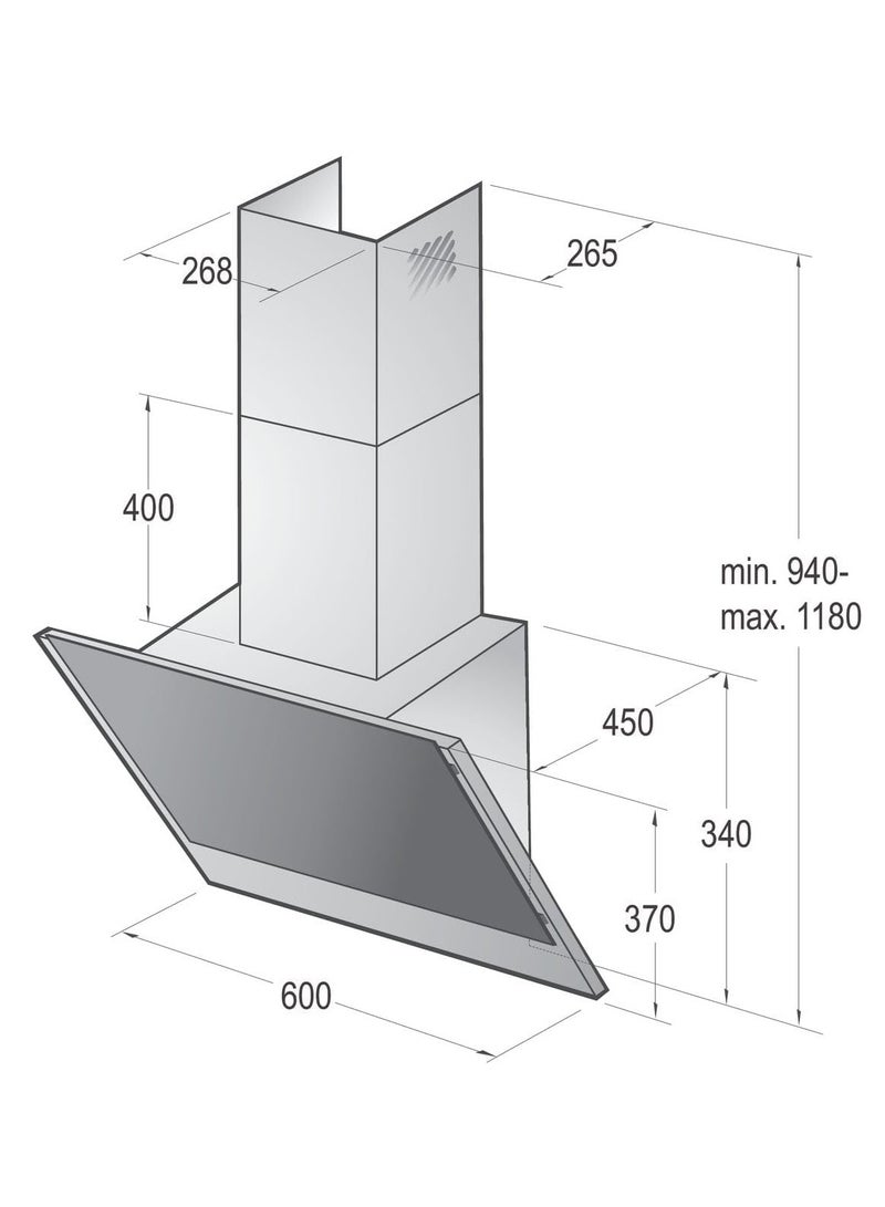 Gorenje Decorative Hood 60 cm Max Air extraction 383 m³/h Three speeds levels Touch control anti fingerprint Stainless steel PWHI648EB Black  - Image 3