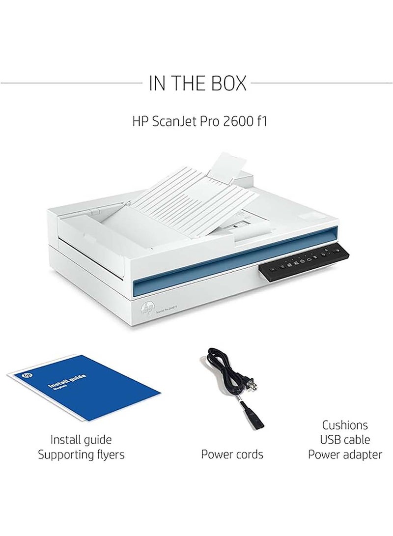 HP - ScanJet Pro 2600 f1, Fast 2-Sided scanning and auto Document Feeder (20G05A) White - Image 1