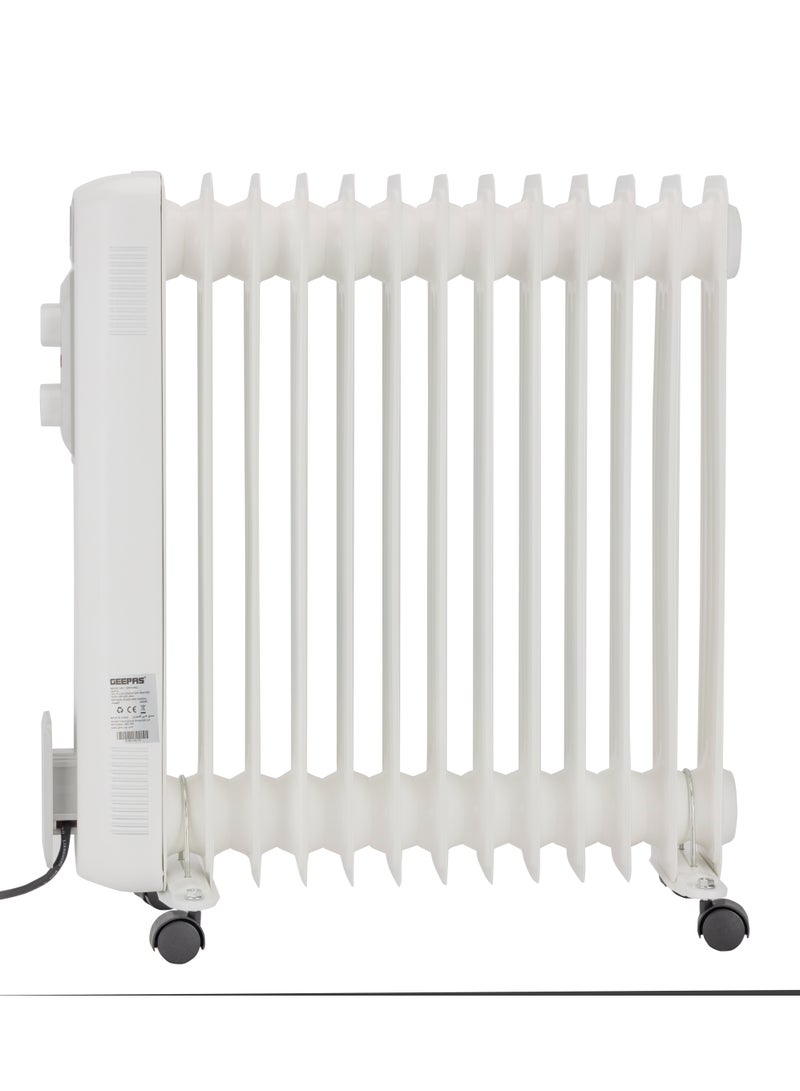 GEEPAS 13 Fins Oil Filled Radiator Heater- 1100W, 1500W, 2600W, High Performance with 3 Heating Settings, Adjustable Thermostat/ Overheat Protection, with Stable Castor Wheels 2600 W GRH28562 White  - Image 2