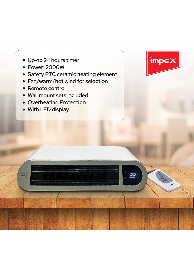 Impex - Wall Mounted Heater With Remote Control PTC Ceramic Element LED Display Overheating Protection 24 Hours Timer 2000 W HR 91 White - Image 1