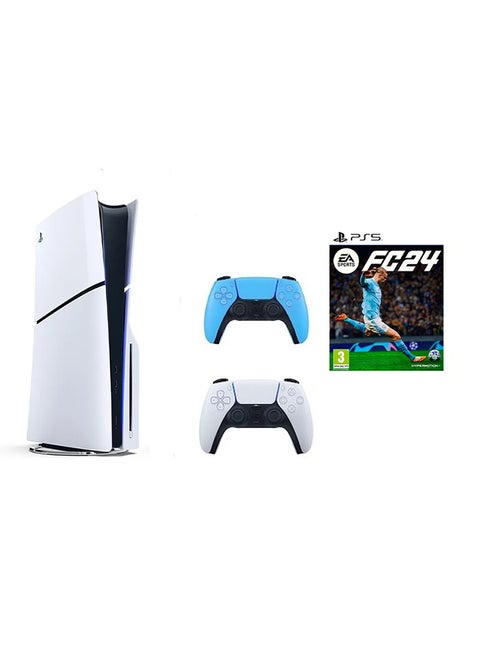 PlayStation 5 Disc Slim Console With Extra Blue Controller And FC 24
