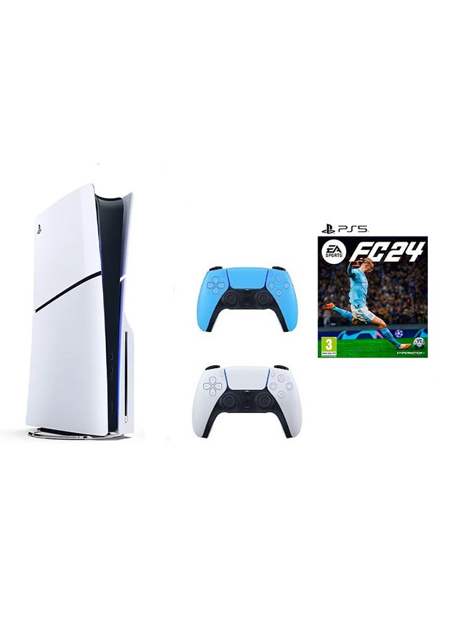 PlayStation 5 Disc Slim Console With Extra Blue Controller And FC 24