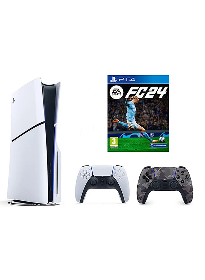 Sony - PlayStation 5 Disc Slim Console With Extra Grey Camouflage Controller And FC 24 - Image 1