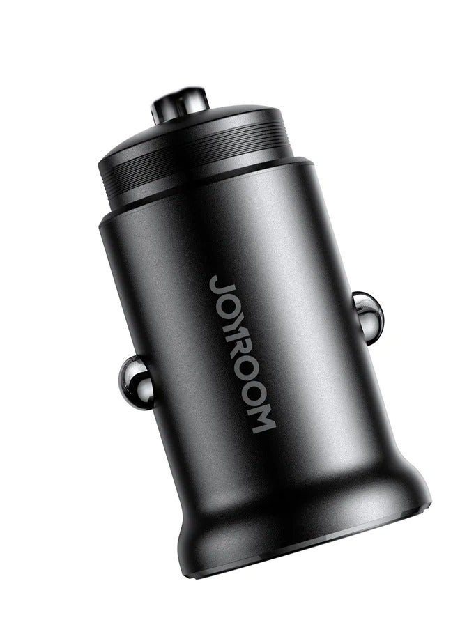 JOYROOM - JR-CCN05 30W QC3.0+PD mini Metal Car Charger Black - Image 1