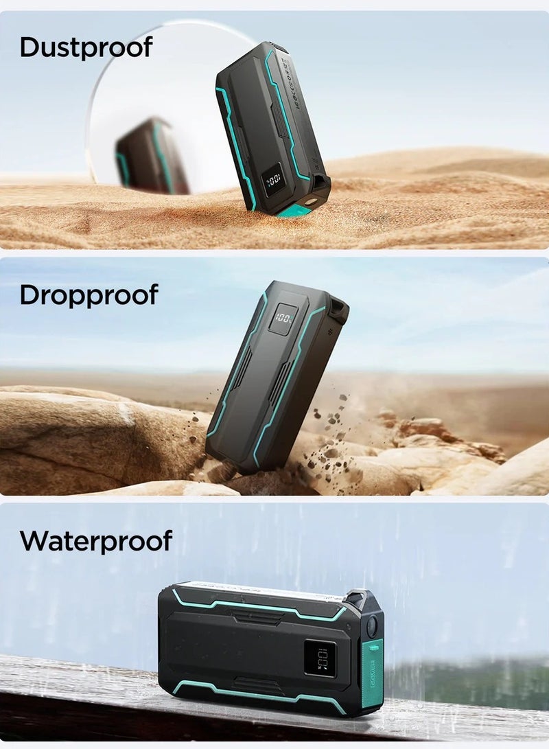 10000 mAh JR-L017 22.5W Power Bank with Built in 2in1 Cables with SOS light Black