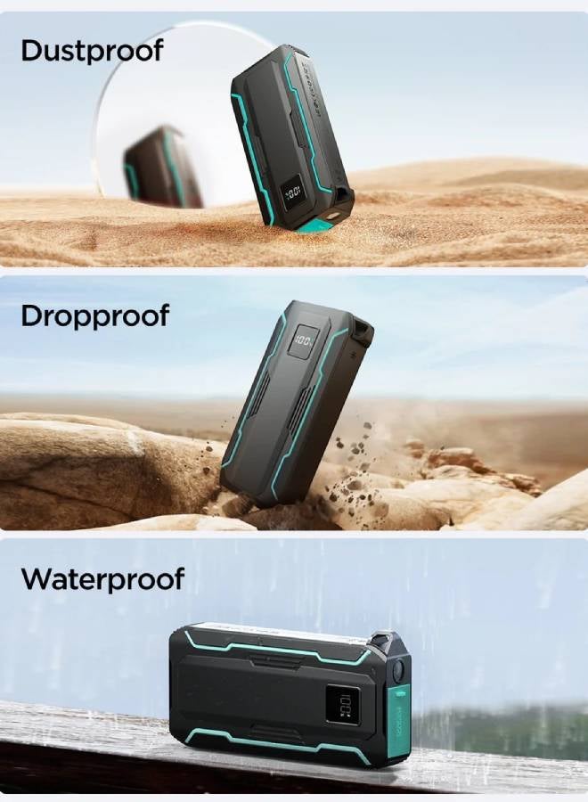 10000 mAh JR-L017 22.5W Power Bank with Built in 2in1 Cables with SOS light Black