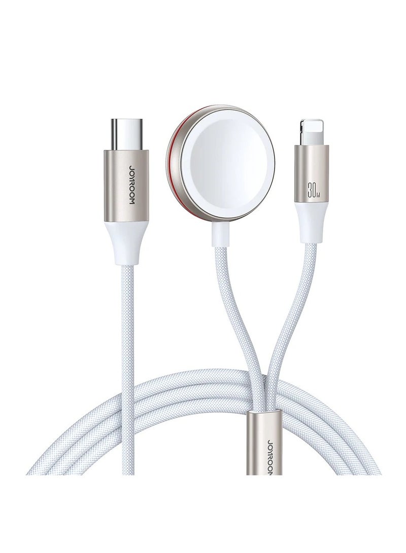 JOYROOM S-IW012 2-in-1 iP Watch Magnetic Charger+30W Fast Charging Cable (USB-C) 1.5m White  - Image 1