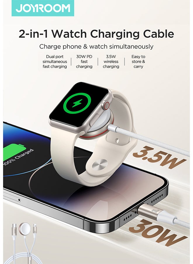 JOYROOM 2-in-1 Magnetic Charging Cable for Apple Watch & iPhone – 1.5m USB-C | 30W PD Fast Charge + 3.5W Wireless, Smart Chip & Safety Protection | Compatible with All Apple Watch Series White  - Image 1