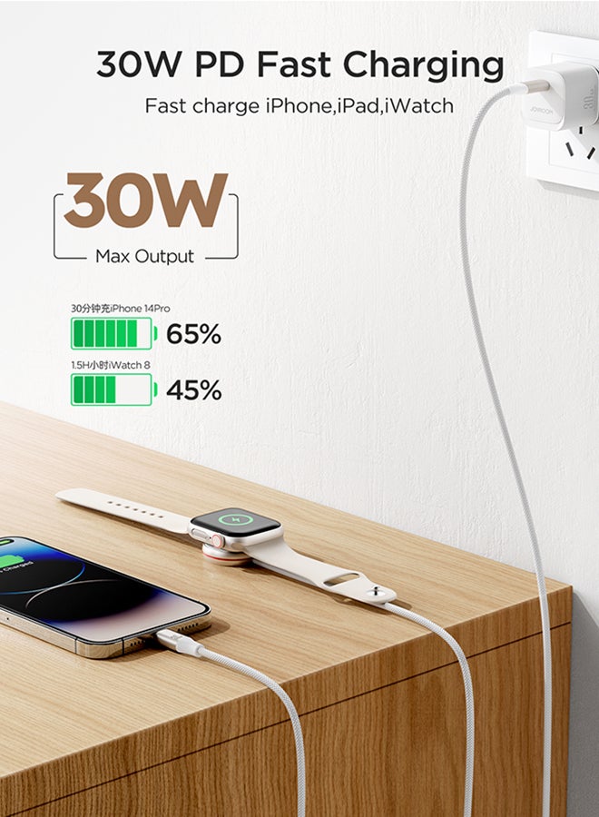 JOYROOM 2-in-1 Magnetic Charging Cable for Apple Watch & iPhone – 1.5m USB-C | 30W PD Fast Charge + 3.5W Wireless, Smart Chip & Safety Protection | Compatible with All Apple Watch Series White  - Image 2