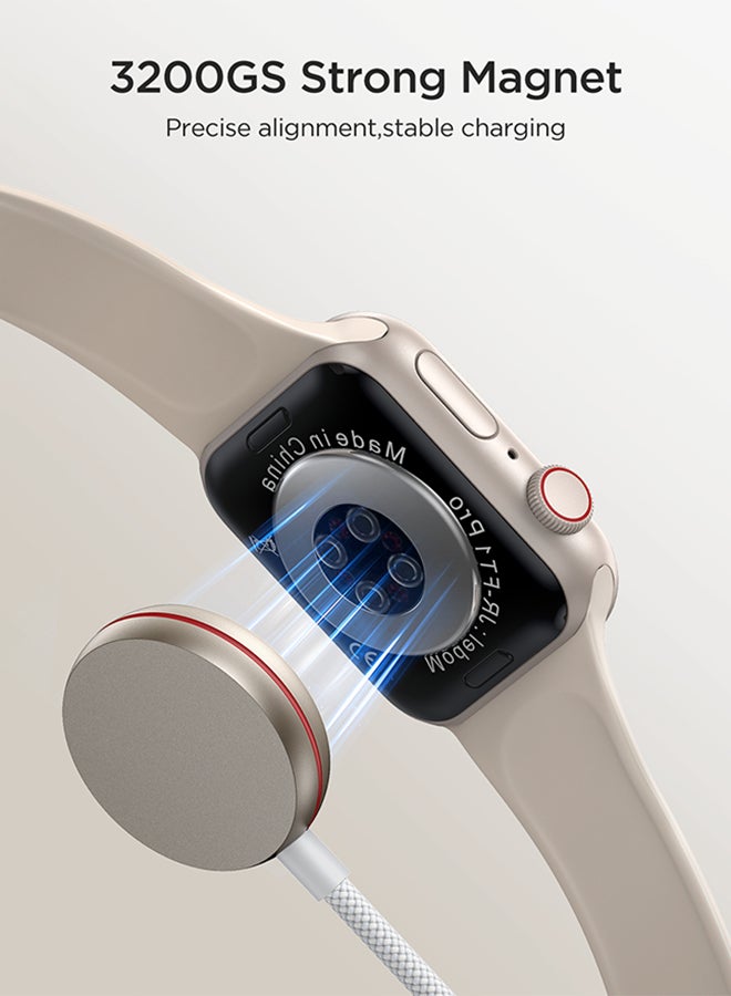 JOYROOM 2-in-1 Magnetic Charging Cable for Apple Watch & iPhone – 1.5m USB-C | 30W PD Fast Charge + 3.5W Wireless, Smart Chip & Safety Protection | Compatible with All Apple Watch Series White  - Image 3