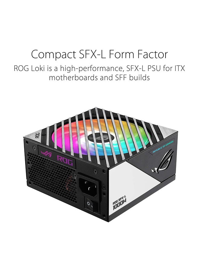 ASUS - Rog Loki SFX-L 1000W Power Supply Unit, 80 Plus Platinum, Fully Modular, PCIe Gen 5.0, 120mm ARGB-Illuminated Fan & Aura Sync, ROG Heatsinks, 0dB Fan Button,  90YE00N1-B0NA00 Black - Image 1