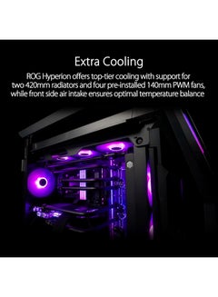 أسوس حافظة الكمبيوتر ROG Hyperion GR701 E-ATX، لوحات جانبية من الزجاج المقسى، مشعاع مزدوج يصل إلى 420 مم، مراوح 4*140 مم، حامل وحدة معالجة الرسومات المعدنية، تخزين المكونات، محور مروحة ARGB، شحن سريع 60 وات، 90DC00F0-B39000  - Image 3