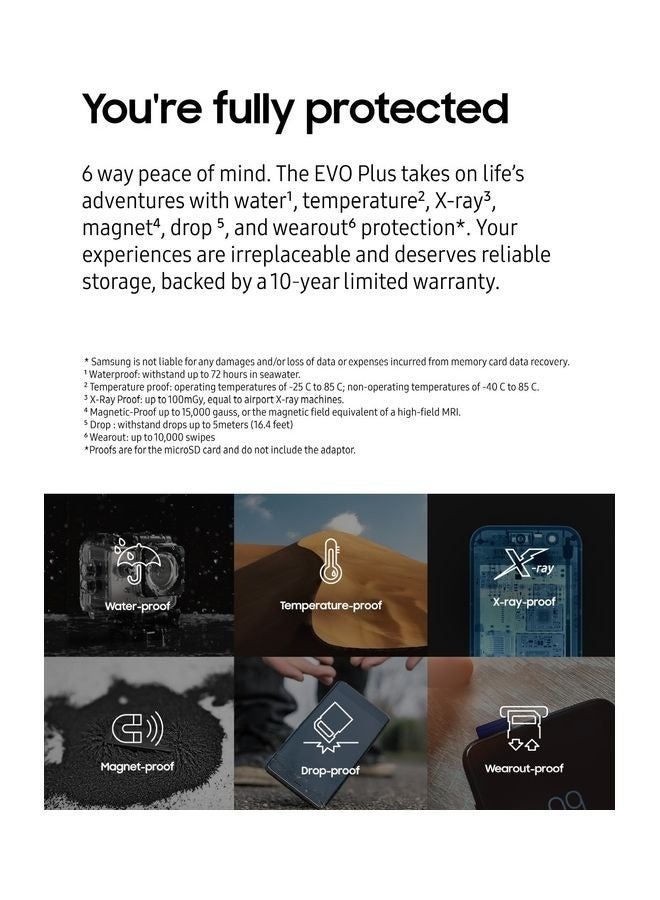 Samsung - Samsung EVO Plus 256GB SD Card with Adaptor Micro Sd Card Memory Card Up to 130MB/s Expanded Storage For PS5 PS4 Switch Gaming Tablets Smart Phones Camera Security Camera GoPro Done Dash Cam 256 GB - Image 1