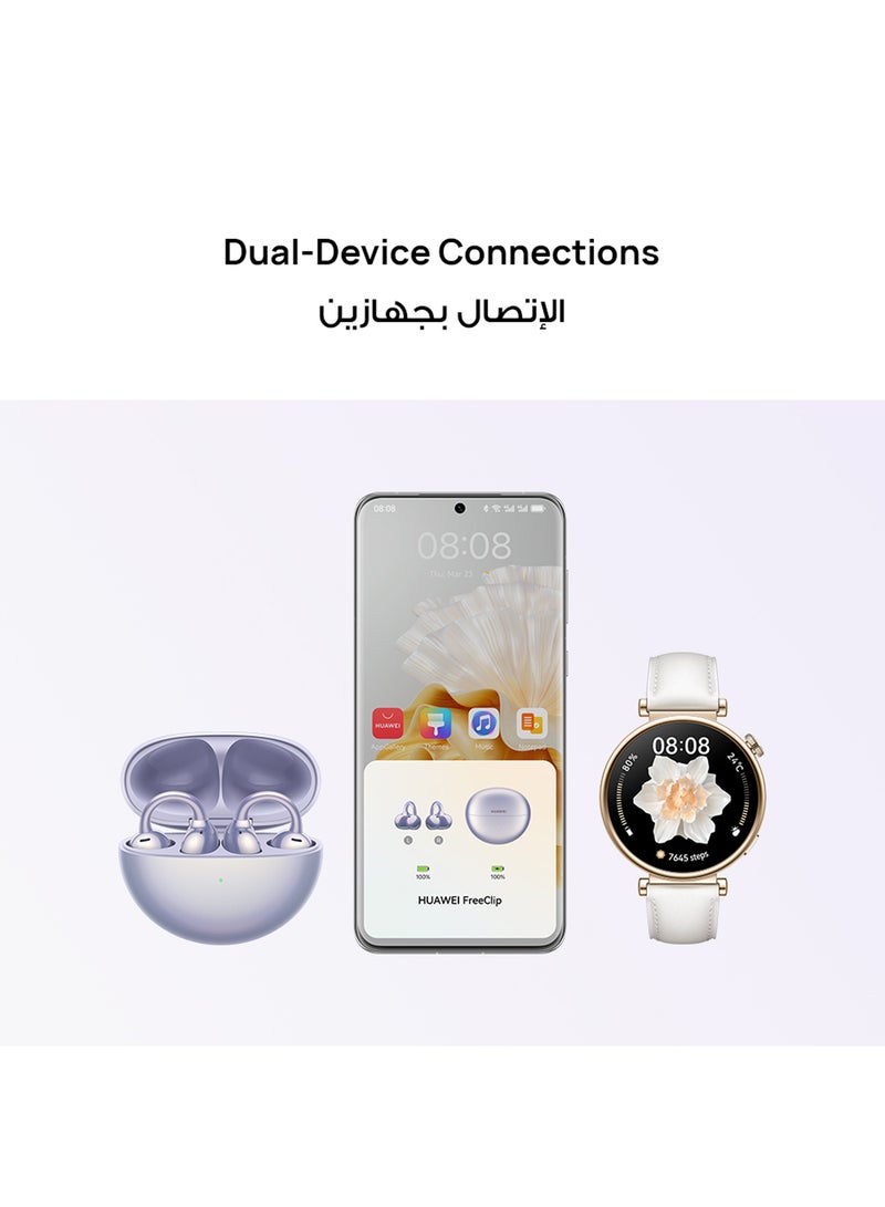 HUAWEI - FreeClip Wireless Earphones, Bluetooth Earbuds, Futuristic Aesthetic Design, Feather-Like Wearing, Open-Ear Listening, Long Battery Life, iOS And Android Purple - Image 1