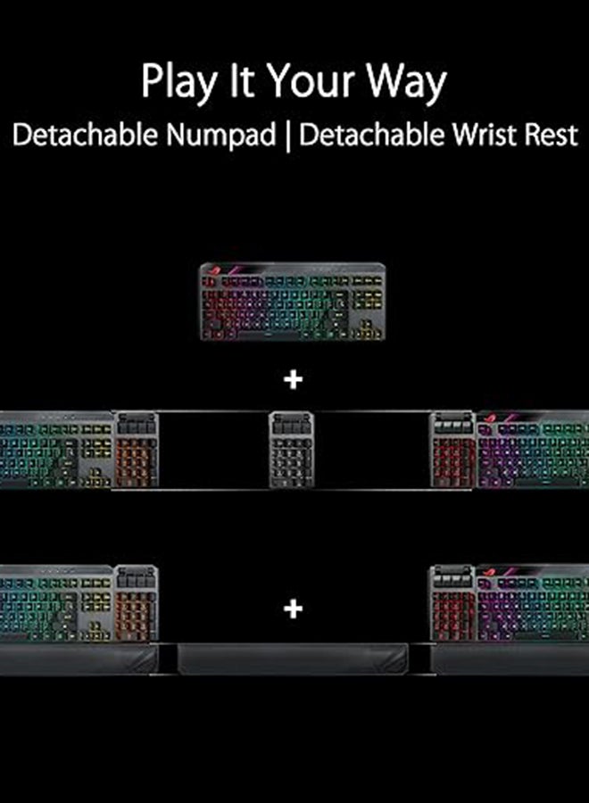 ASUS - ROG Claymore II Wireless Modular Gaming Mechanical Keyboard (ROG RX Switches, Detachable numpad & Wrist Rest for TKL 80%/100%, Aura Sync, Media Controls, Fast Charge, USB 2.0 Passthrough) Black - Image 1
