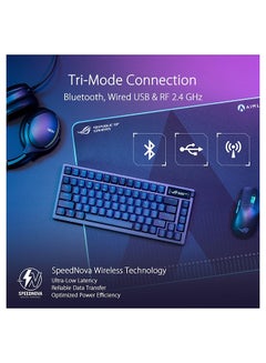 أسوس لوحة مفاتيح الألعاب ROG Azoth 75 اللاسلكية المخصصة DIY، وشاشة OLED، وحامل حشيات، وتخميد ثلاثي الطبقات، ومفاتيح ROG NX Red مسبقة التشحيم وقابلة للتبديل السريع ومثبتات لوحة المفاتيح، وأغطية مفاتيح ABS، وتخطيط AR  - Image 3