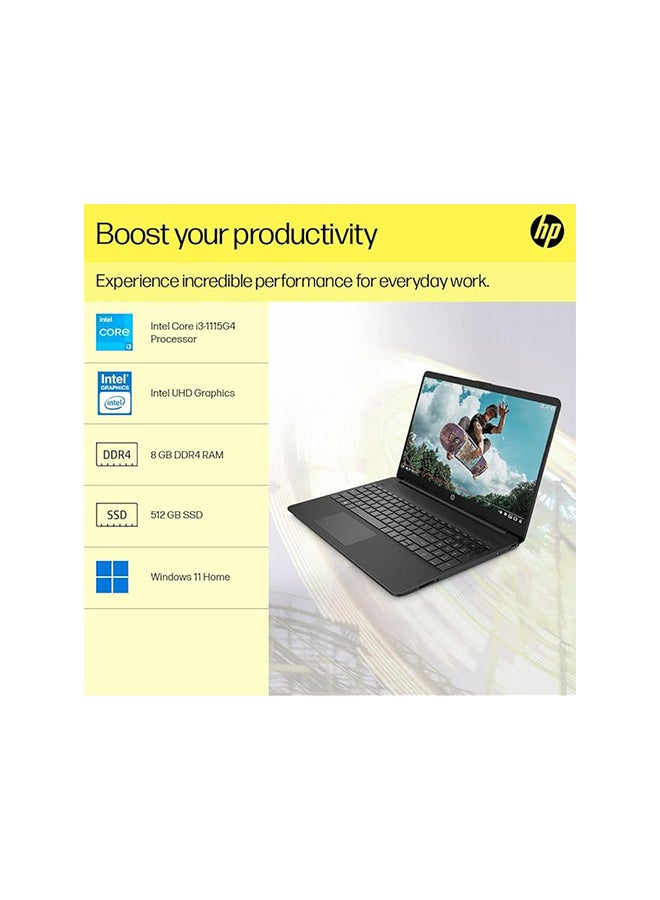 HP - 15s-fq2738TU 15.6-Inch Display, Core i3-1115G4 Processor/8GB RAM/512GB SSD/Intel UHD Graphics/Windows 11 Home English Jet Black - Image 1
