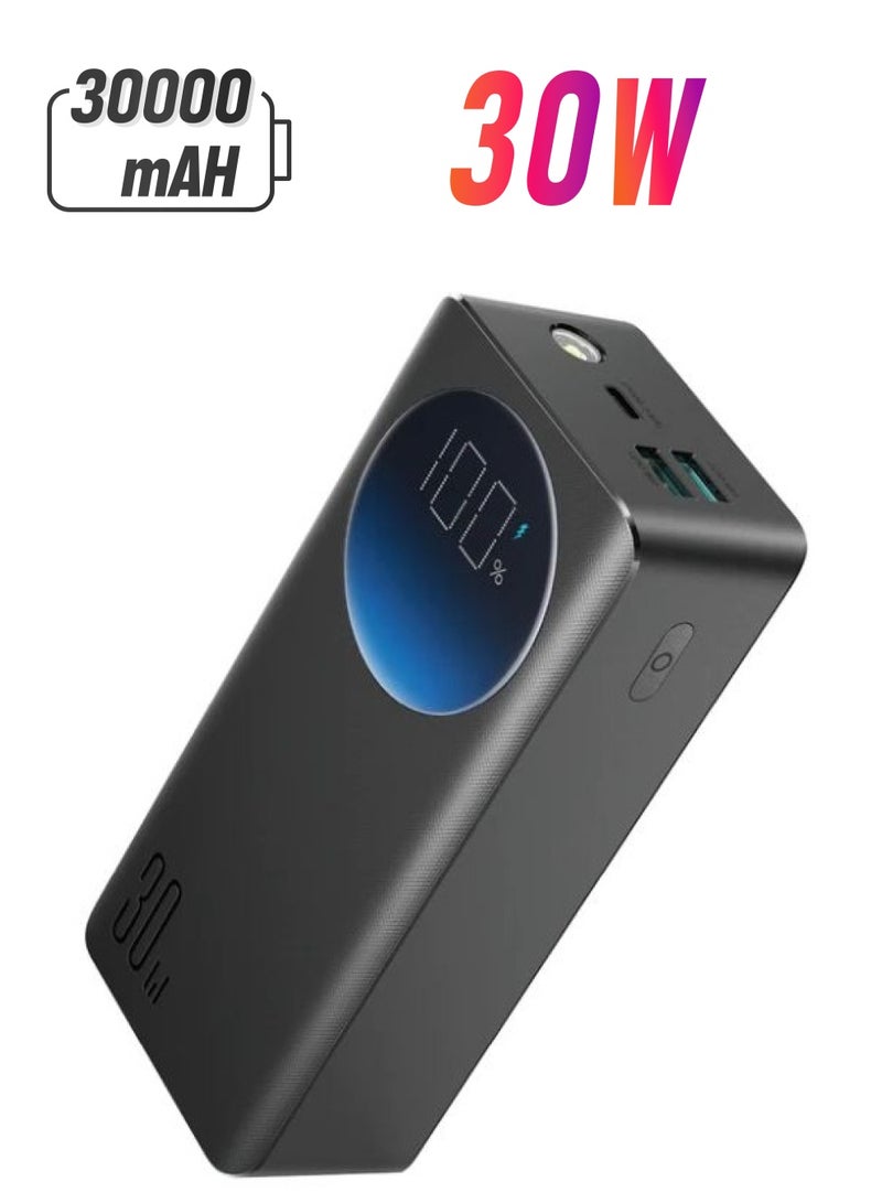 JOYROOM 30000 mAh PD 30W Portable Charger For Laptop And Mobile Fast Charging Smart LCD Display Power Bank, With USB To Type-C Cable 0.25M For iPhone Series, MacBook Pro/Air, Dell, XPS, ASUS, iPad, Samsung Etc Black  - Image 1
