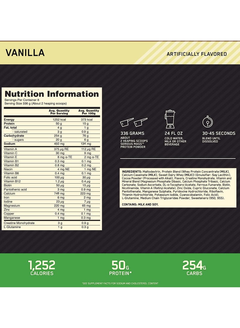 Optimum Nutrition Serious Mass Vanilla 6 lb  - Image 2