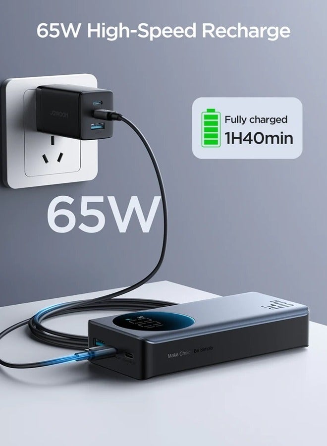 JOYROOM - 30000 mAh Laptop Power Bank, 2 USB C PD 65W Portable Charger For Laptop, Fast Charging Smart LED Display, For iPhone 15 Pro/Plus/Max/14/13/12 Series, MacBook Pro/Air, Dell, XPS, ASUS, iPad, Samsung Etc Black - Image 1