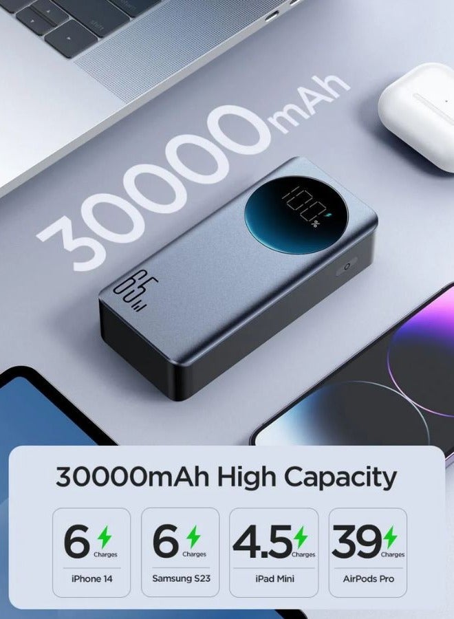JOYROOM - 30000 mAh Laptop Power Bank, 2 USB C PD 65W Portable Charger For Laptop, Fast Charging Smart LED Display, For iPhone 15 Pro/Plus/Max/14/13/12 Series, MacBook Pro/Air, Dell, XPS, ASUS, iPad, Samsung Etc Black - Image 1