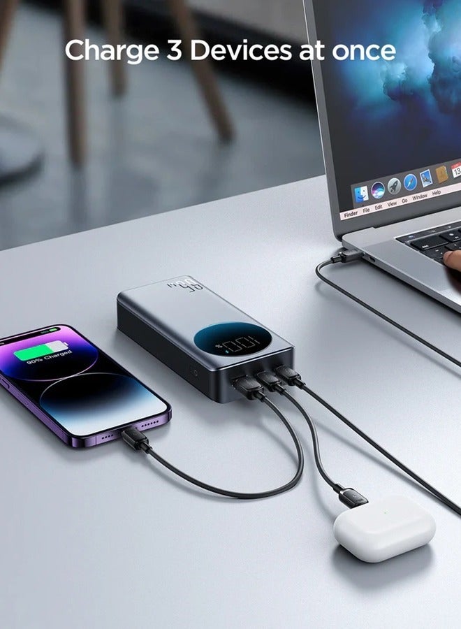 JOYROOM - 30000 mAh Laptop Power Bank, 2 USB C PD 65W Portable Charger For Laptop, Fast Charging Smart LED Display, For iPhone 15 Pro/Plus/Max/14/13/12 Series, MacBook Pro/Air, Dell, XPS, ASUS, iPad, Samsung Etc Black - Image 1