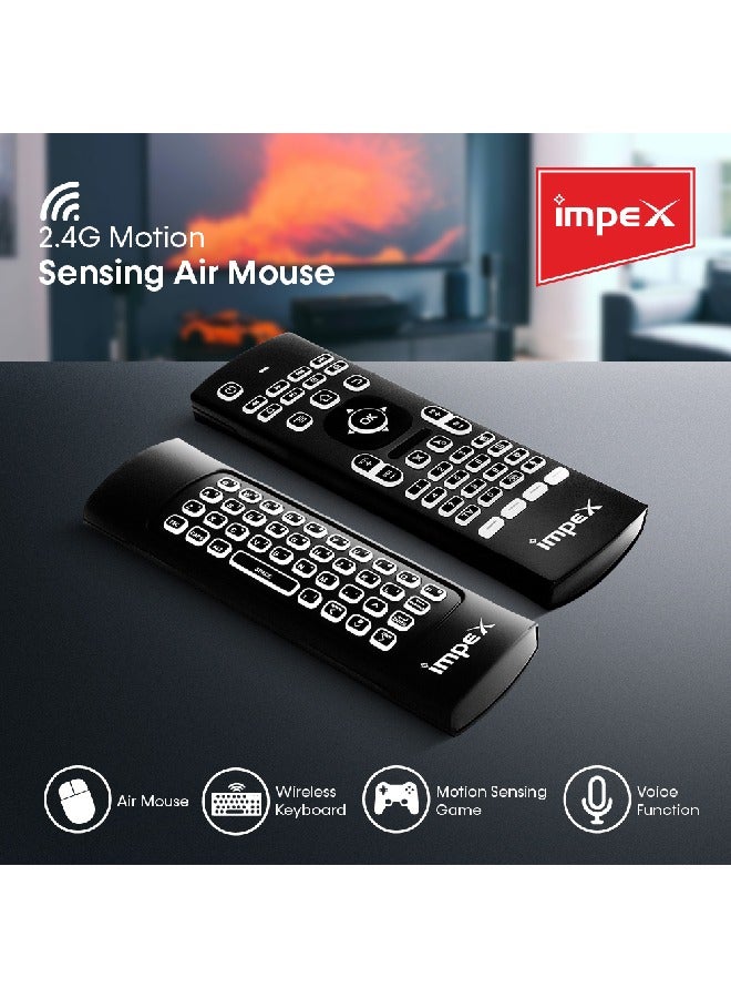 Impex - Air Mouse 2.4G 3D With Wireless Keyboard Infrared Remote Control And IR Learning, Support Motion Sensing Games, Voice Input For Smart TV, Android TV Box, Mini PC, HTPC, Projector, Mac OS Black - Image 1