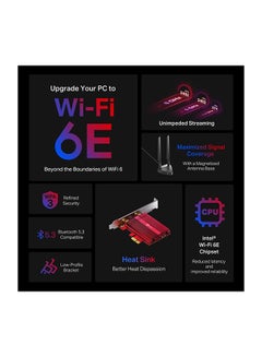 TP-LINK WiFi 6E AX5400 PCIe Card Archer TXE75E Tri Band Wireless Adapter With Bluetooth 5.2 WPA3 MU MIMO OFDMA Heat Sink Low Profile Bracket Supports Windows 1064bit Red  - Image 2
