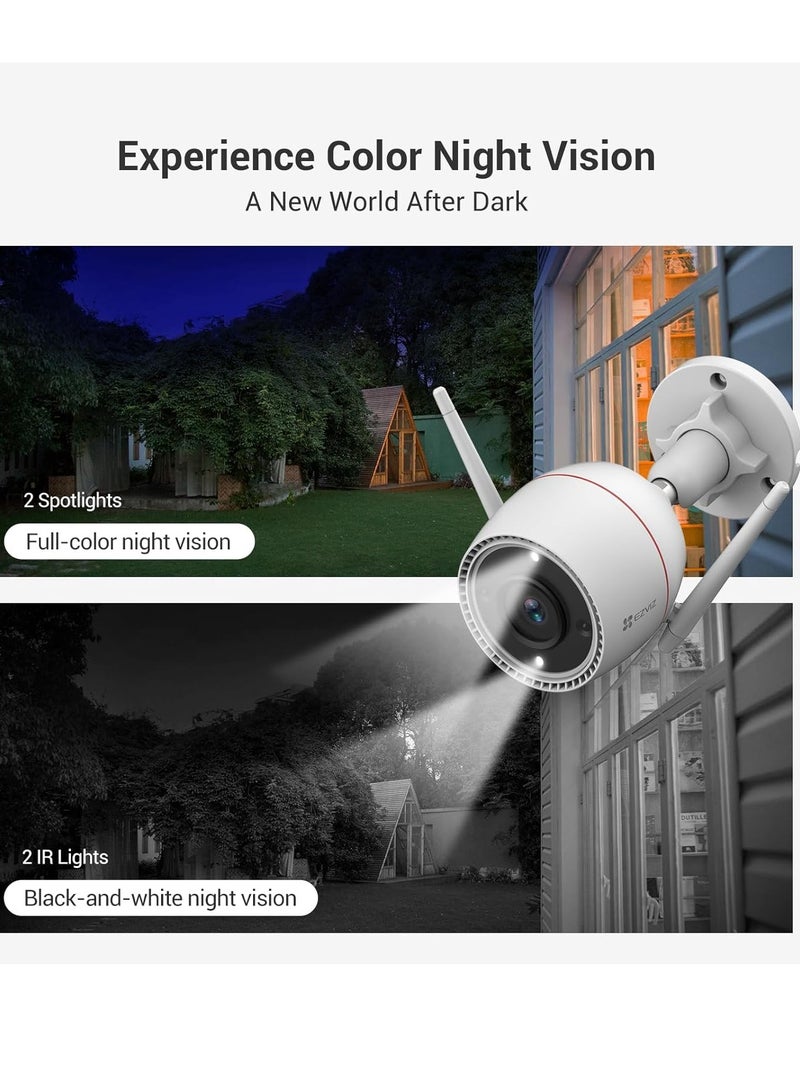 EZVIZ - Outdoor Security Camera Color Night Vision AI Detection Waving Hand Recognition Active Light And Siren Alarm IP67 Weatherproof Two Way Talk  Ideal For Home Security H3C 2K+ - Image 1