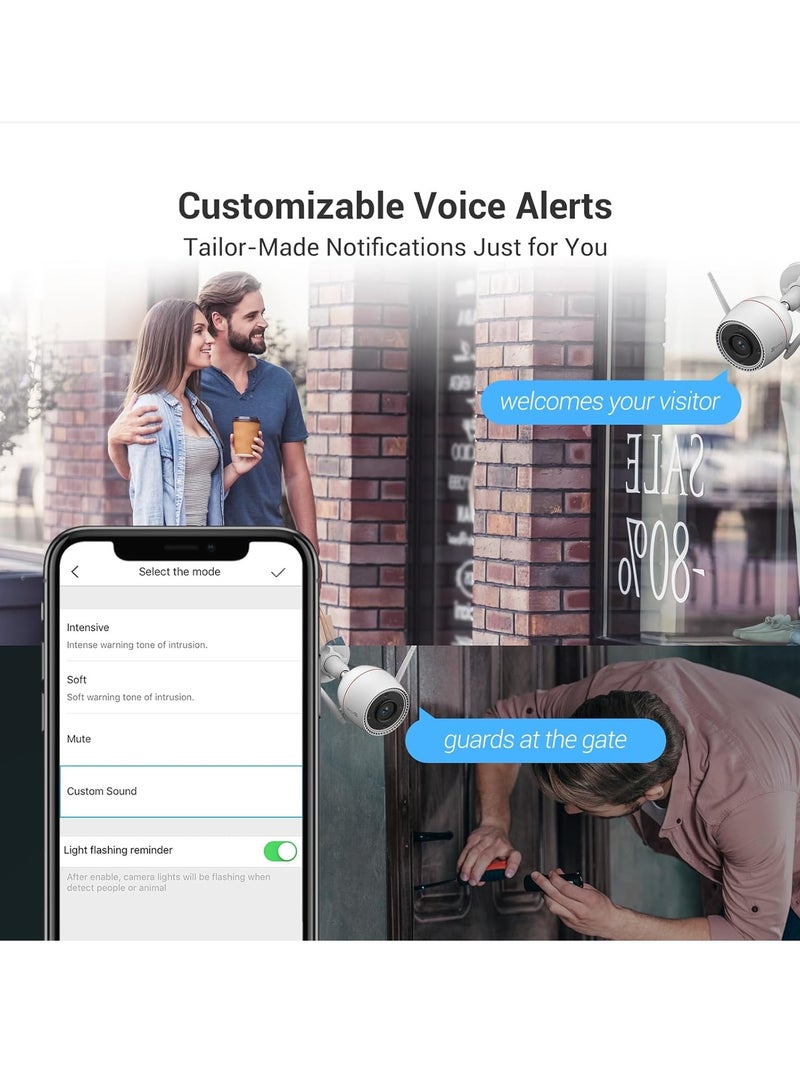 EZVIZ - Outdoor Security Camera Color Night Vision AI Detection Waving Hand Recognition Active Light And Siren Alarm IP67 Weatherproof Two Way Talk  Ideal For Home Security H3C 2K+ - Image 1