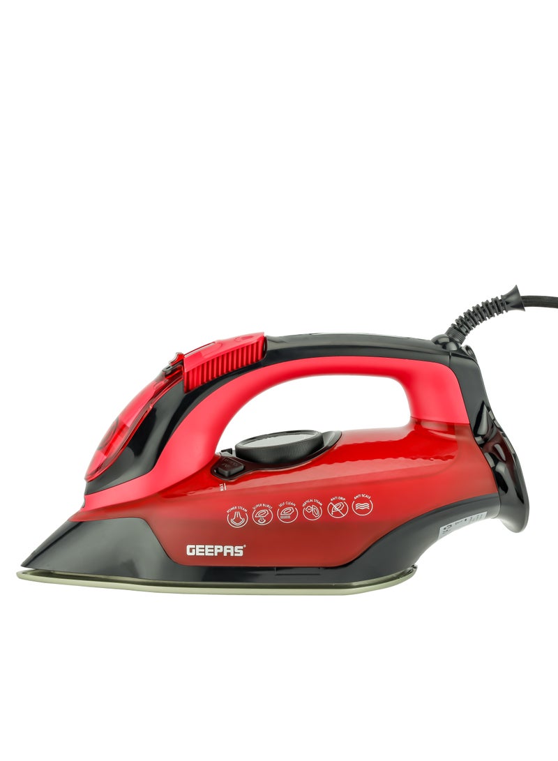 GEEPAS - Ceramic Steam Iron/ Dry Ironing Box with Ceramic-Coated Soleplate and Anti-Calc, Anti-Drip Function/ Comfortable Handle and Handy Design with Multiple Functions/ 350 ml Water Tank 350 ml 3100 W GSI24026 Red & black - Image 1