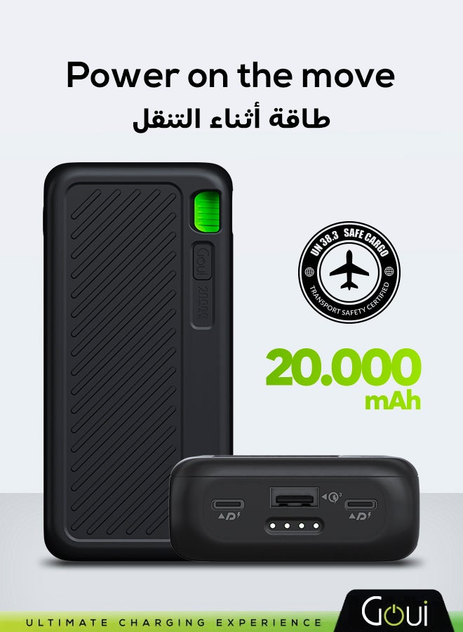 20000 mAh Singi Power Bank – High-Capacity Portable Charger for Smartphones, Tablets, and More | Charge Multiple Devices Simultaneously | Compact, Convenient, and Travel-Friendly - Black Black