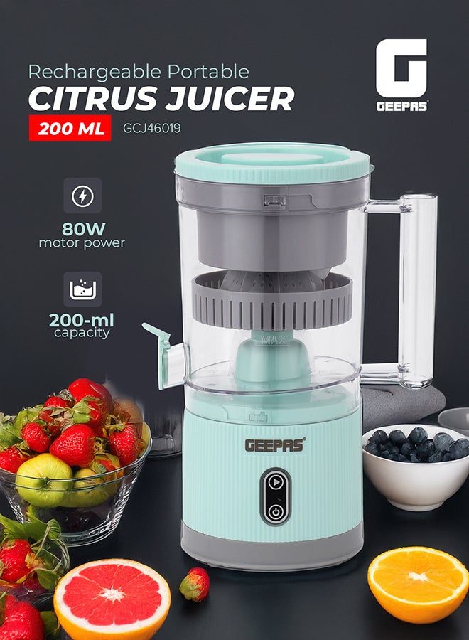 جيباس عصارة حمضيات محمولة قابلة لإعادة الشحن، تشغيل لاسلكي، 200 مل، 80 وات، GCJ46019، أخضر - Image 2