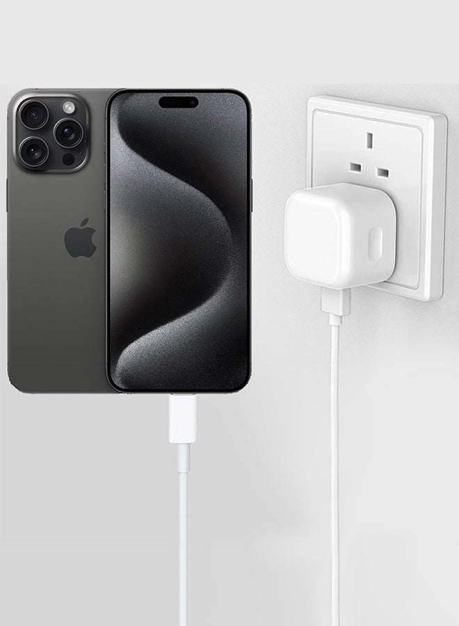 MARGOUN - iPhone 15 Pro Max Fast Charger USB C Plug Adaptor UK Wall Plug With 2M Cable 20W USB C Fast Charger White - Image 1