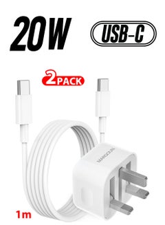 MARGOUN iPhone 15 Pro Max Fast Charger USB C Plug Adaptor UK Wall Plug With 1M Cable 20W USB C Fast Charger White  - Image 1