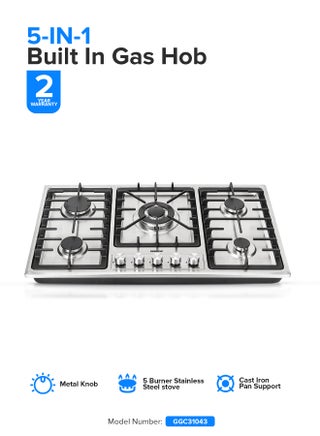 5-In-1 Built In Gas Hob-| Five Burner Gas Stove with Separate Ignition, Low Gas Consumption and Improved Gas Flow for Efficient Heating| Auto Ignition System GGC31043 Silver/Black - pnsku/N70028569V/45/_/1734440639/0bddefa3-41a0-4b9b-8cf9-e2262f38d793