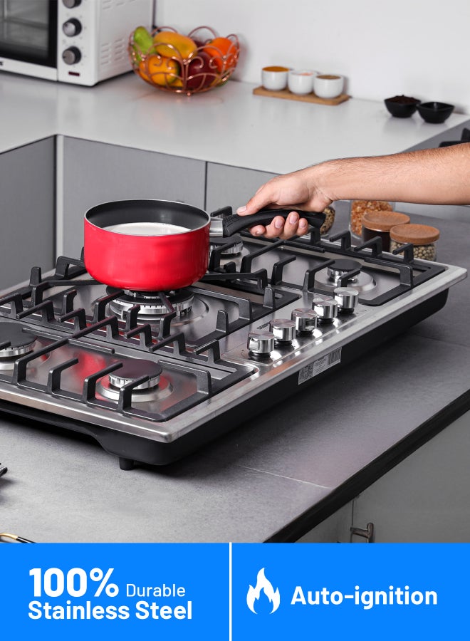 GEEPAS - 5-In-1 Built In Gas Hob-| Five Burner Gas Stove with Separate Ignition, Low Gas Consumption and Improved Gas Flow for Efficient Heating| Auto Ignition System GGC31043 Silver/Black - Image 1