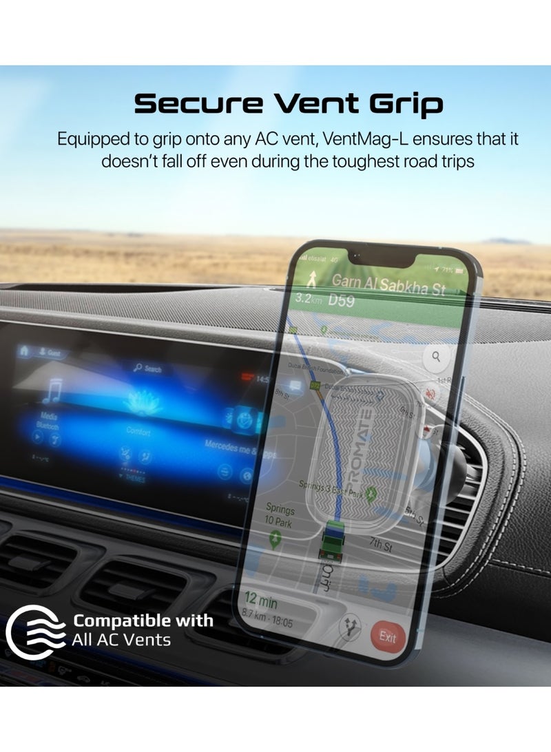 PROMATE Magnetic Car Mount, Universal Cradleless AC Vent Phone Holder With 360-Degree Rotatable Design, Low Vibration, Anti-Slip Grip And Metal Ring Plate For iPhone 16, Samsung S25, VentMag-L - Black - Image 4